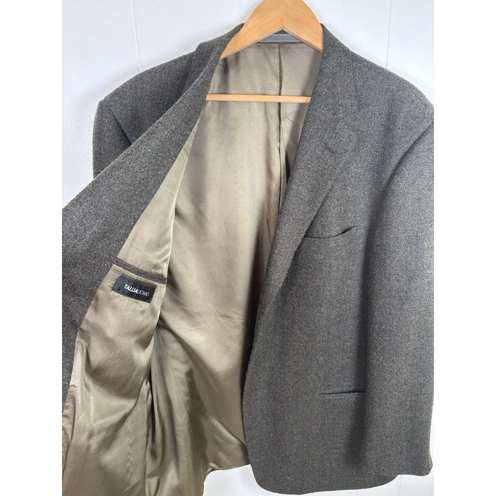 Tallia Uomo Sabbia Blazer Mens 46 Khaki Tweed Wool Blend Made in USA UNION